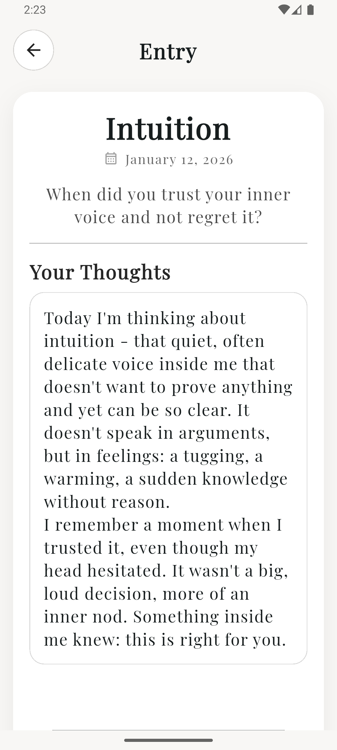 Daily Mindful Word – Entry Screen