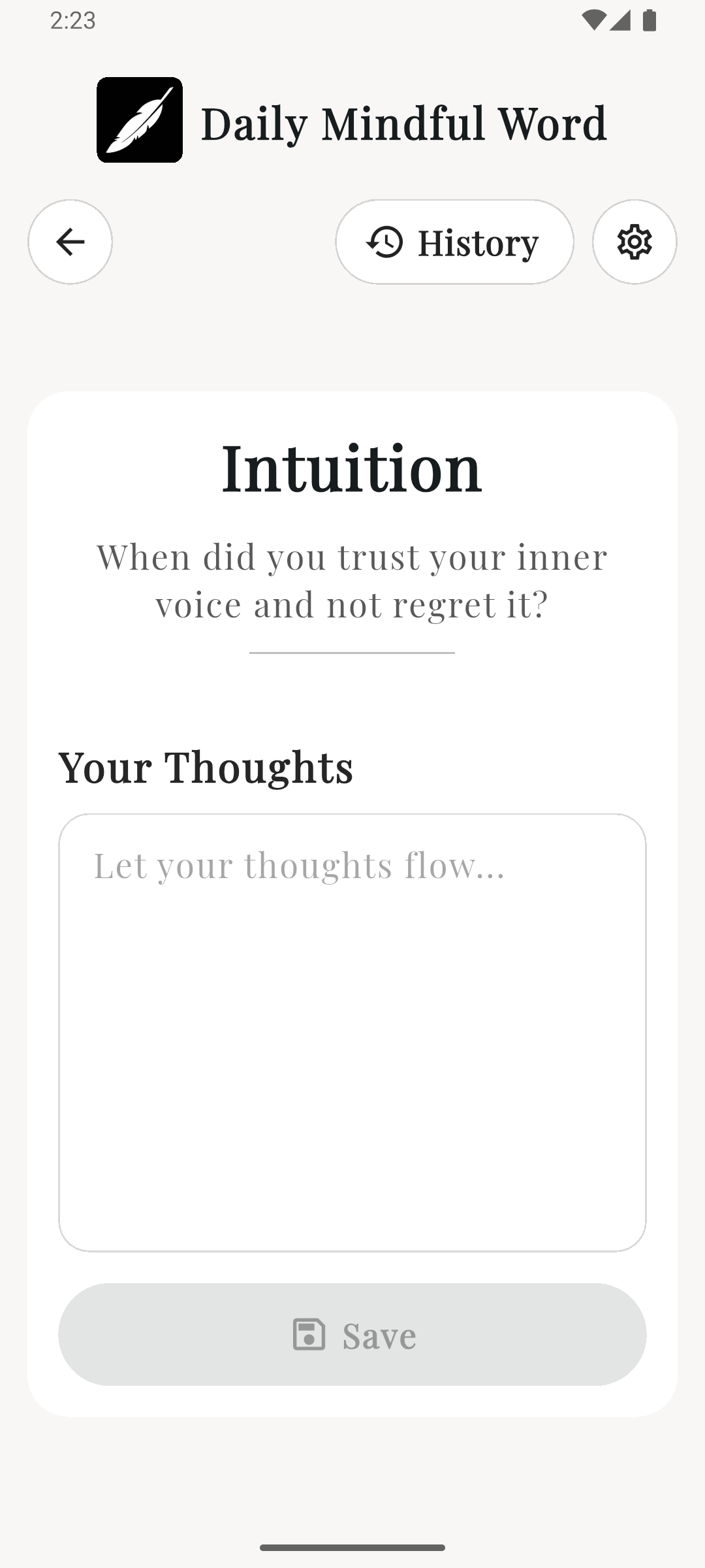 Daily Mindful Word – Question Screen